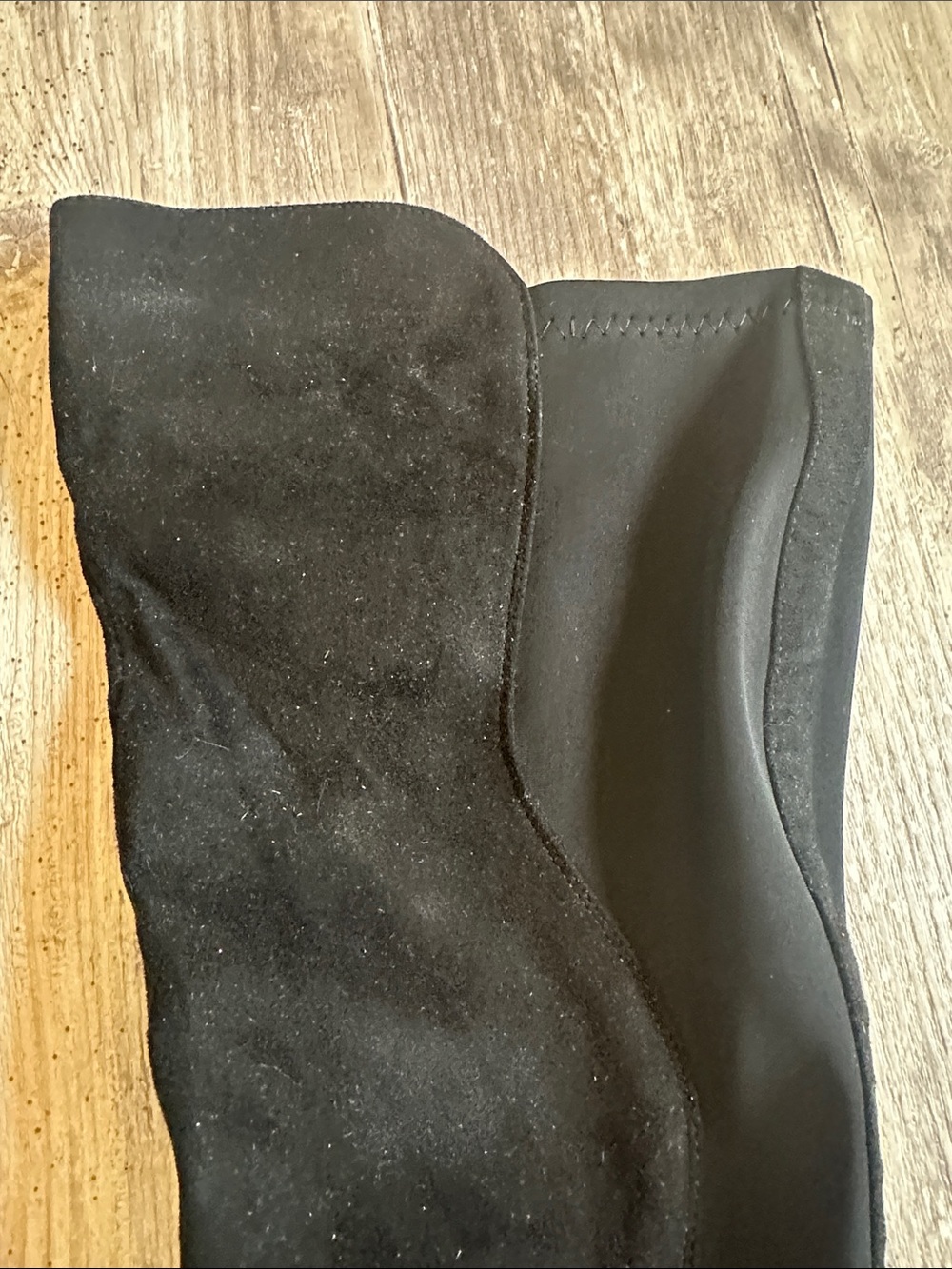 Black Knee-High Suede Boots - 8.5 stretchy calves panel zip up 3.5” heel - Picture 3 of 4